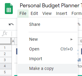 Personal Budget Planner Make a Copy Google Sheets