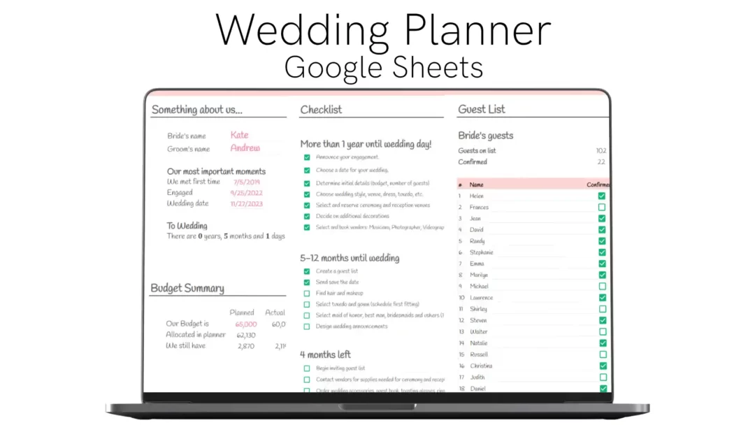Wedding planner in Google Sheets
