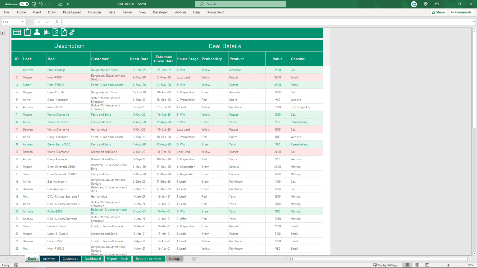 Excel CRM Spreadsheet - Customer Relationship Management