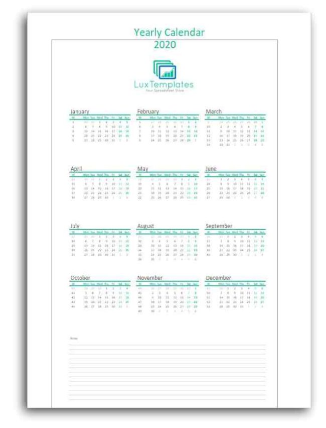 Flexible Yearly Calendar Free Excel Printable Calendar LuxTemplates