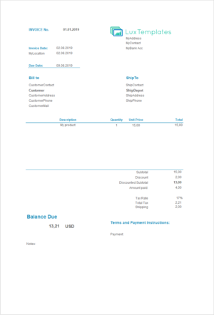 invoice template for Excel