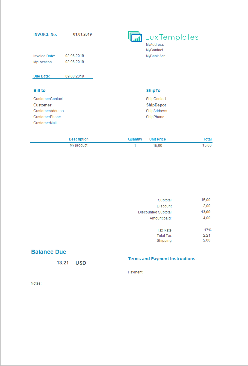 templates for invoices free excel