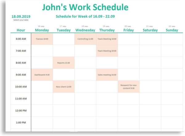 weekly employee schedule template excel