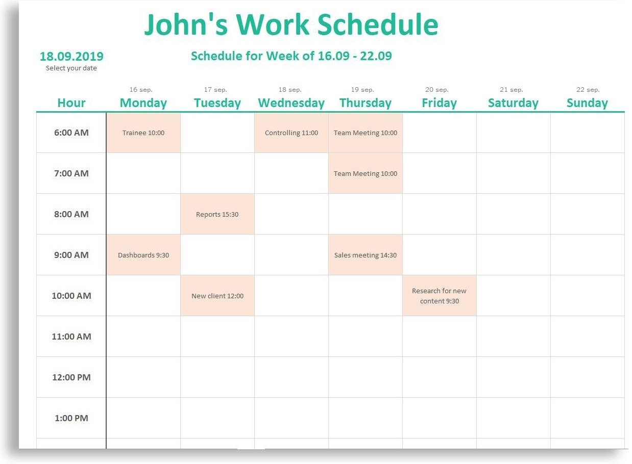 free daily work schedule template excel