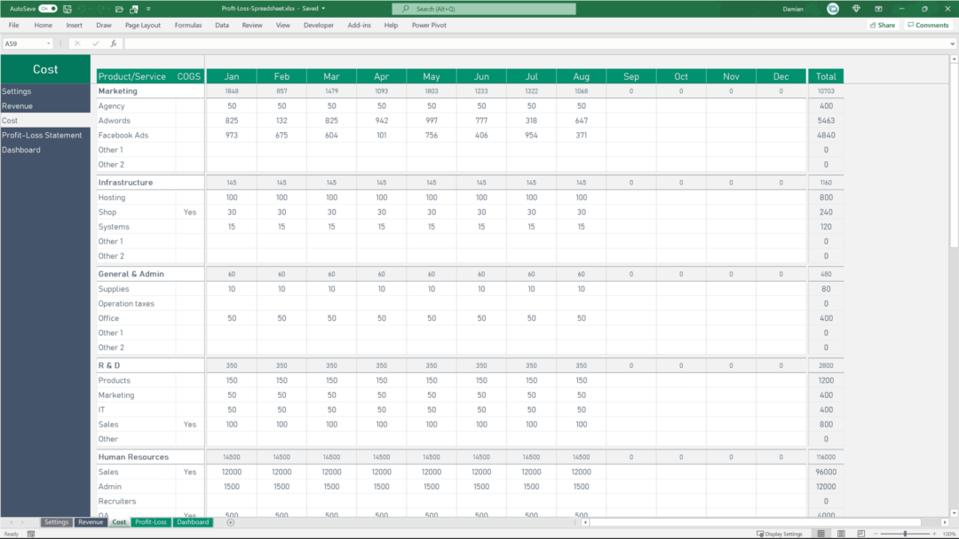 excel expense table