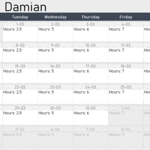 Weekly Schedule Dynamic Calendar