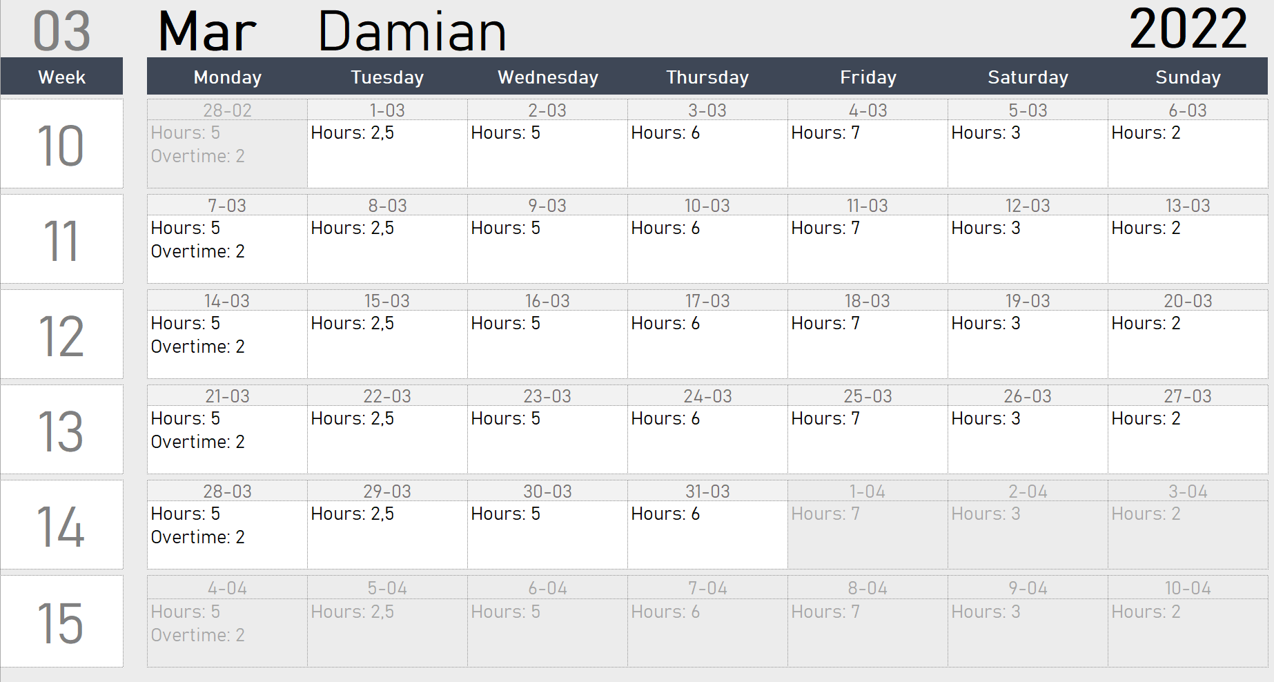 excel schedule template monthly