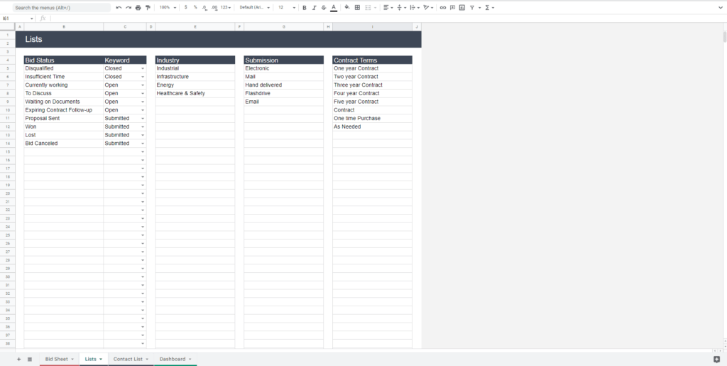 Bid Tracking Spreadsheet Keep your bids organized!