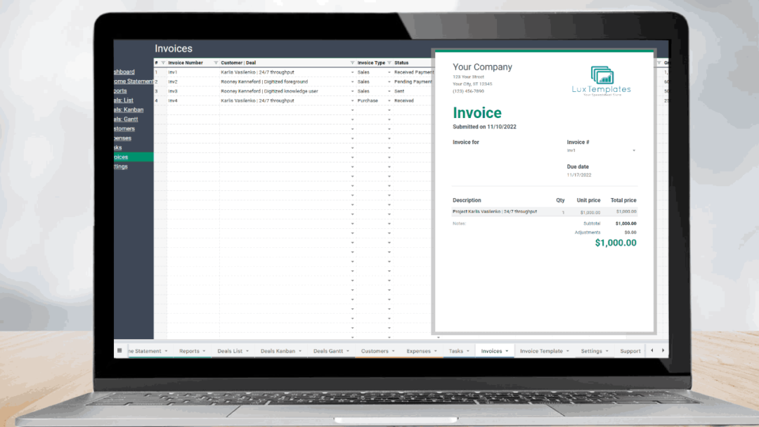 Invoice Tracker in Spreadsheet
