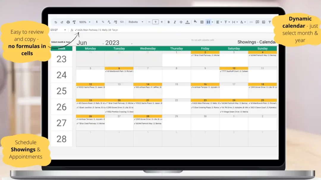 Appointment Calendar Spreadsheet Real Estate CRM